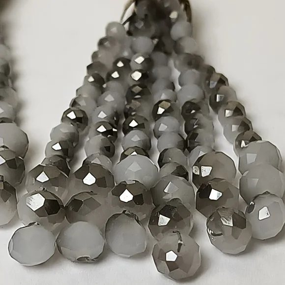 Gold Star Tassel Earrings with Gray Glass Beaded Strands - Picture 11 of 13